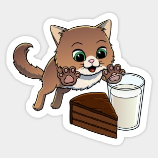 Norwegian Forest Cat excited to have Chocolate Cake with Milk Sticker